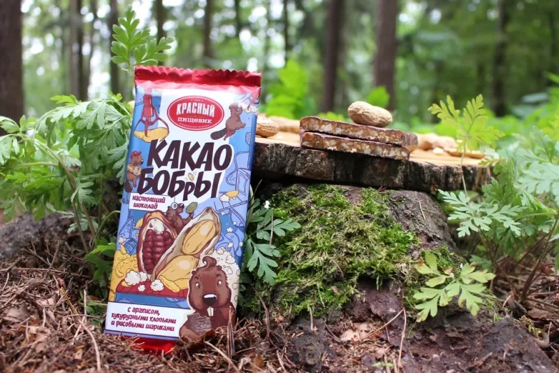 Миниатюра Шоколад "Какао Бобры" с арахисом, кукурузными хлопьями и рисовыми шариками 80г.