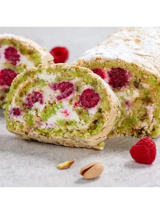 Фисташковый Рулет с Малиной и Сливочным Кремом